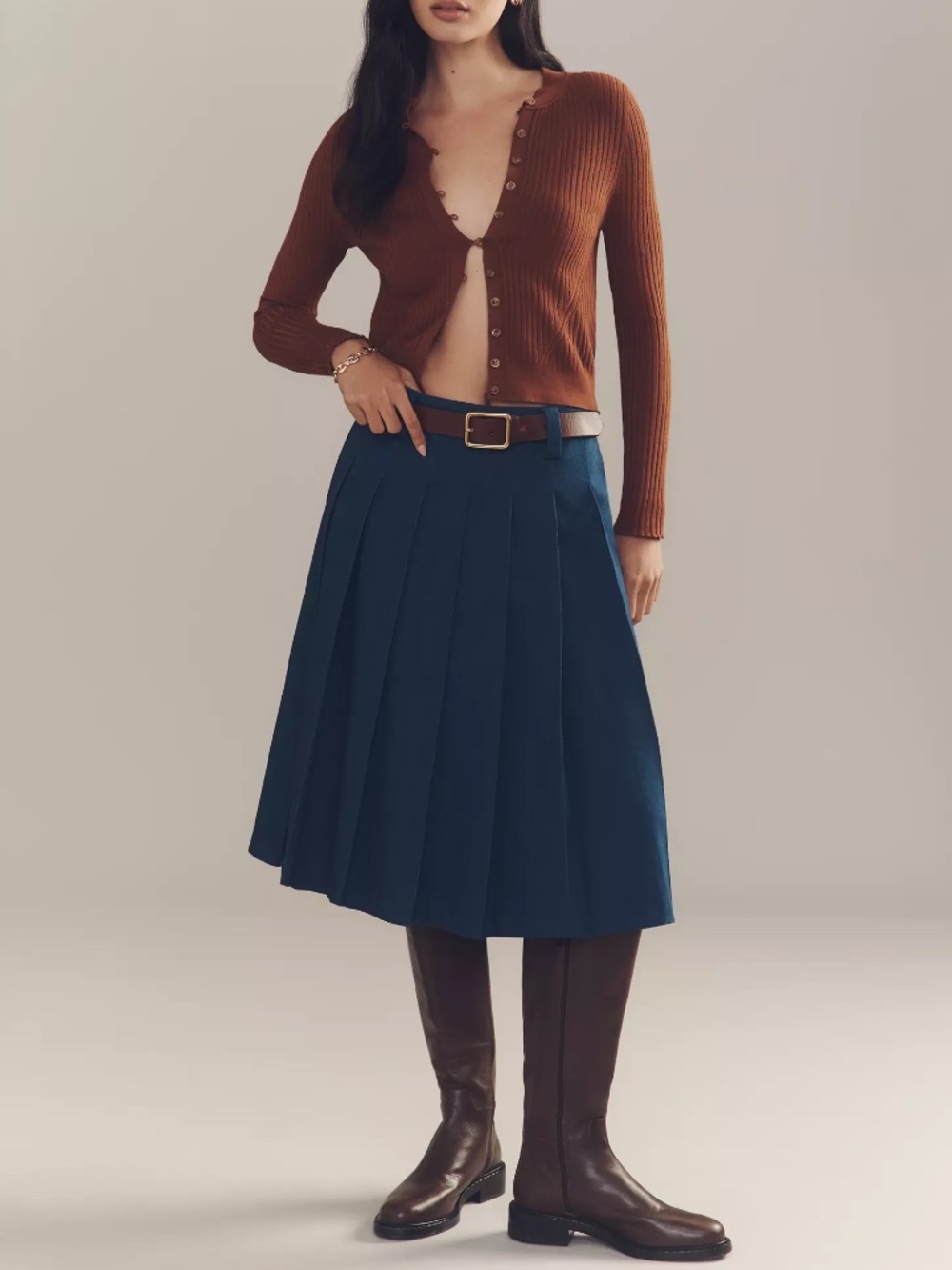 Anthropologie English Factory Low-Rise Pleated Midi Skirt in Medium Denim size S